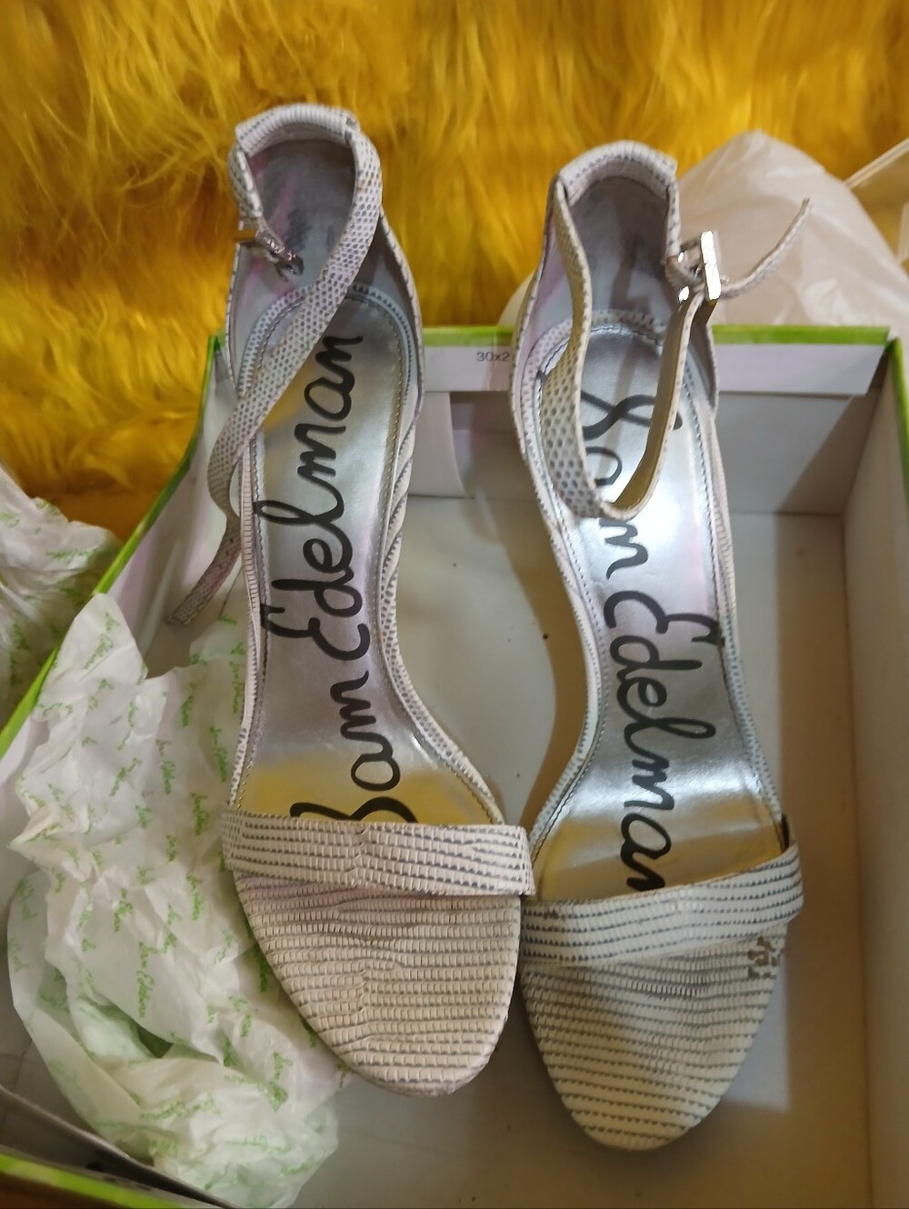 Sam Edelman Eleanor White Lizard Print Heels 10M